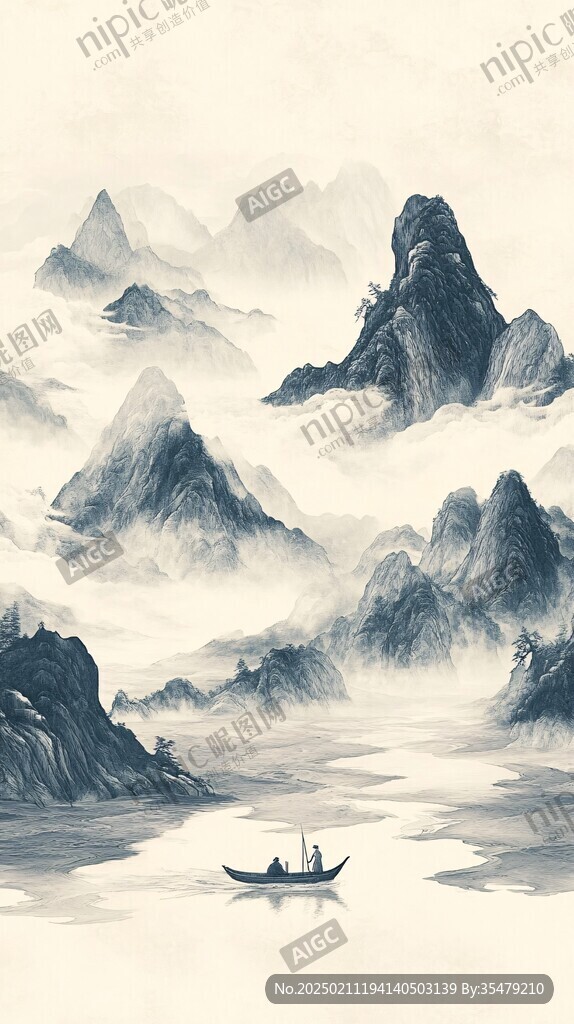 山水行舟插画