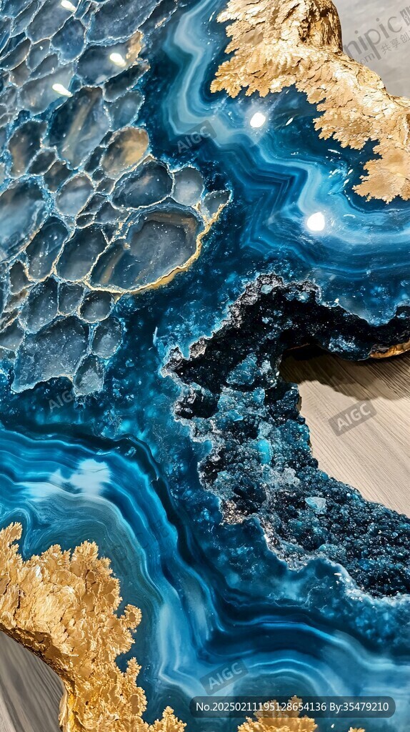 蓝色透光大理石装饰画