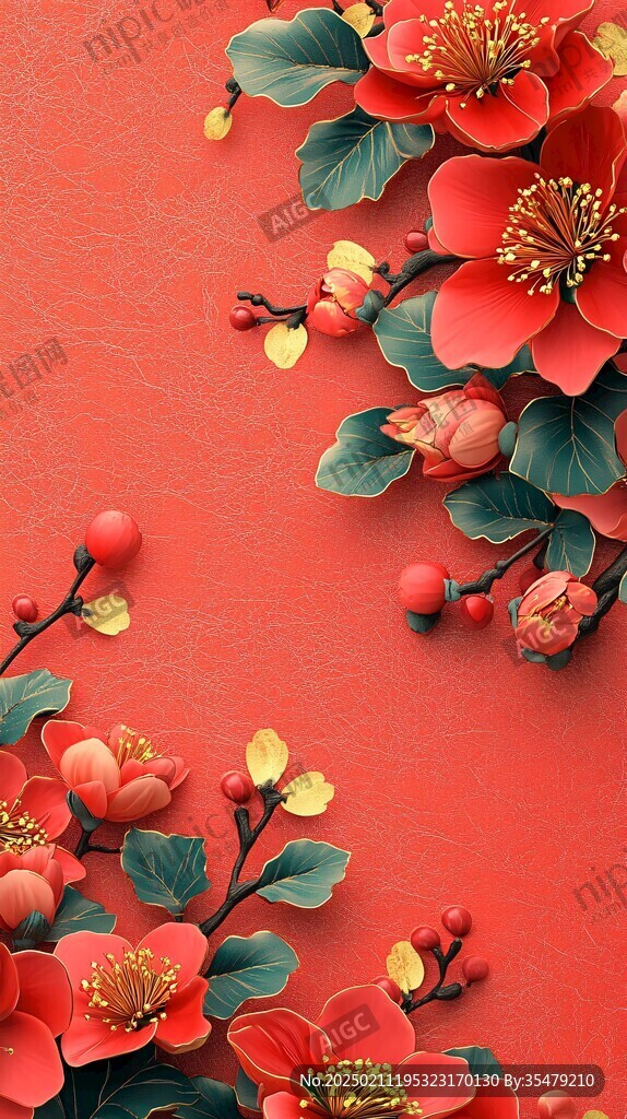 简红大气花朵
