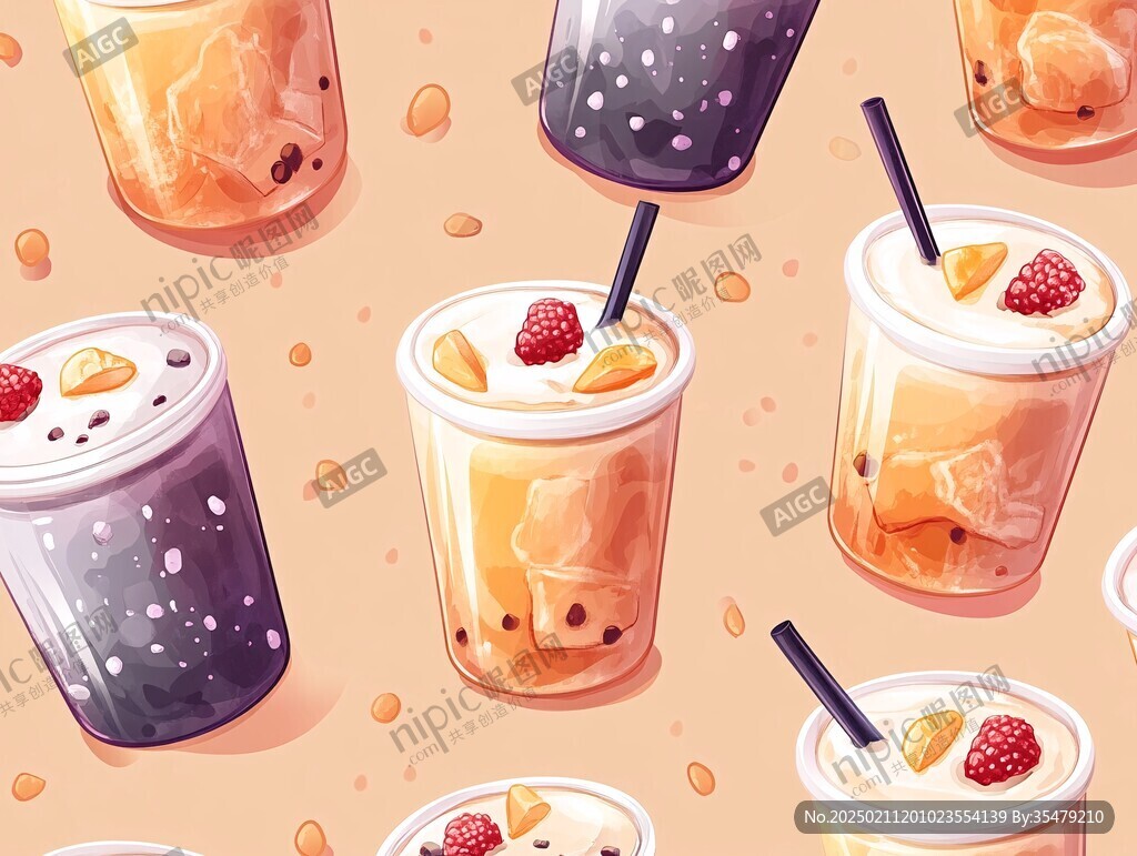 桃胶奶茶插画