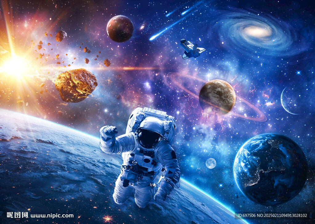 太空宇航员星球宇宙爆炸陨石背景