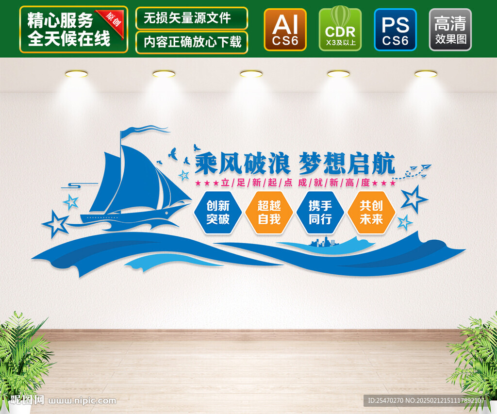 乘风破浪梦想启航办公室文化墙