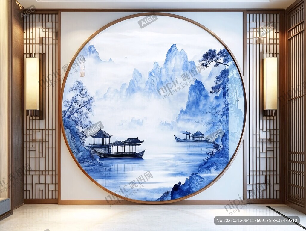圆形山水背景墙