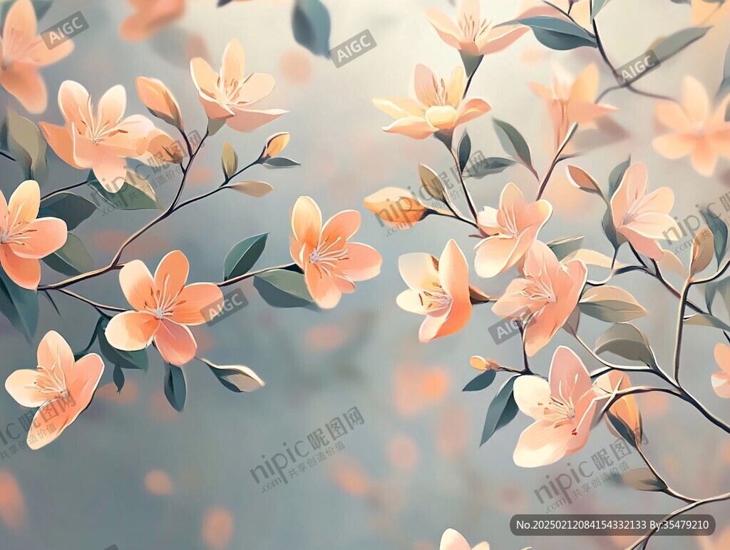 森系粉橙色花朵背景