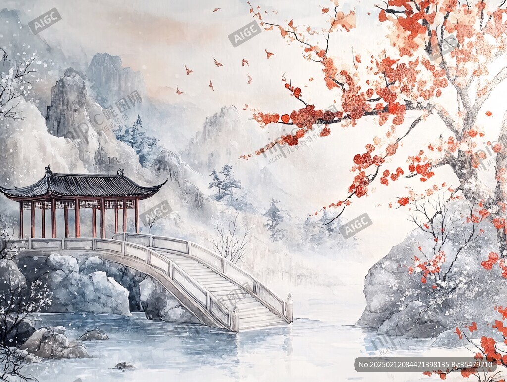 古风秋天景色插画