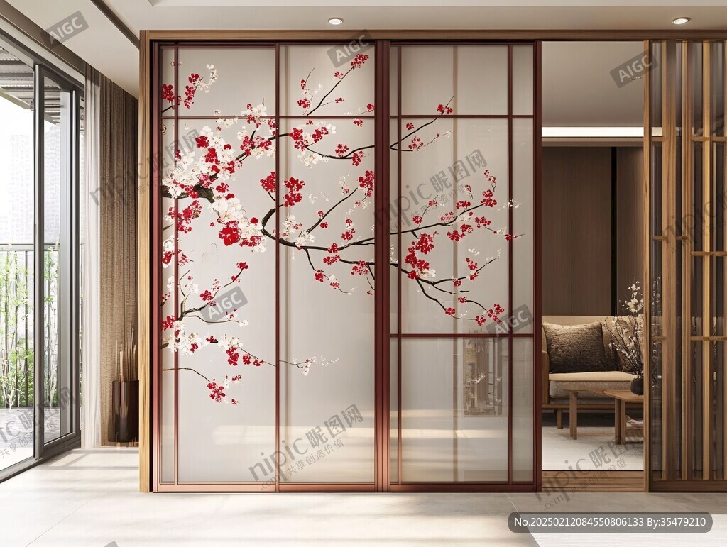 玻璃移门红梅图