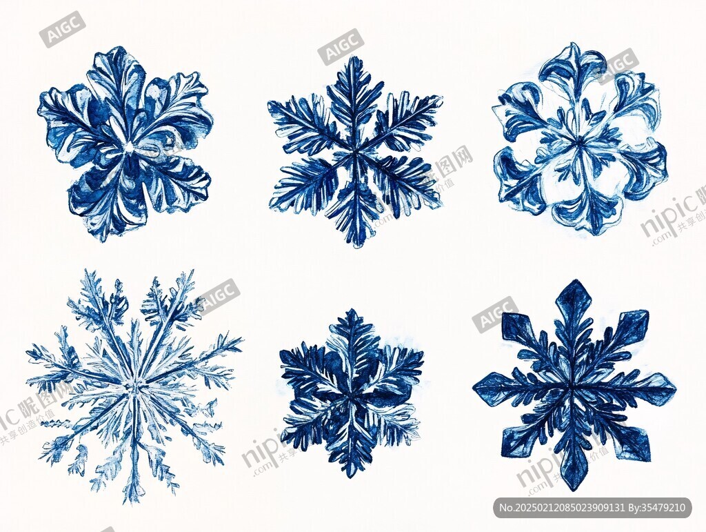 手绘蓝雪花