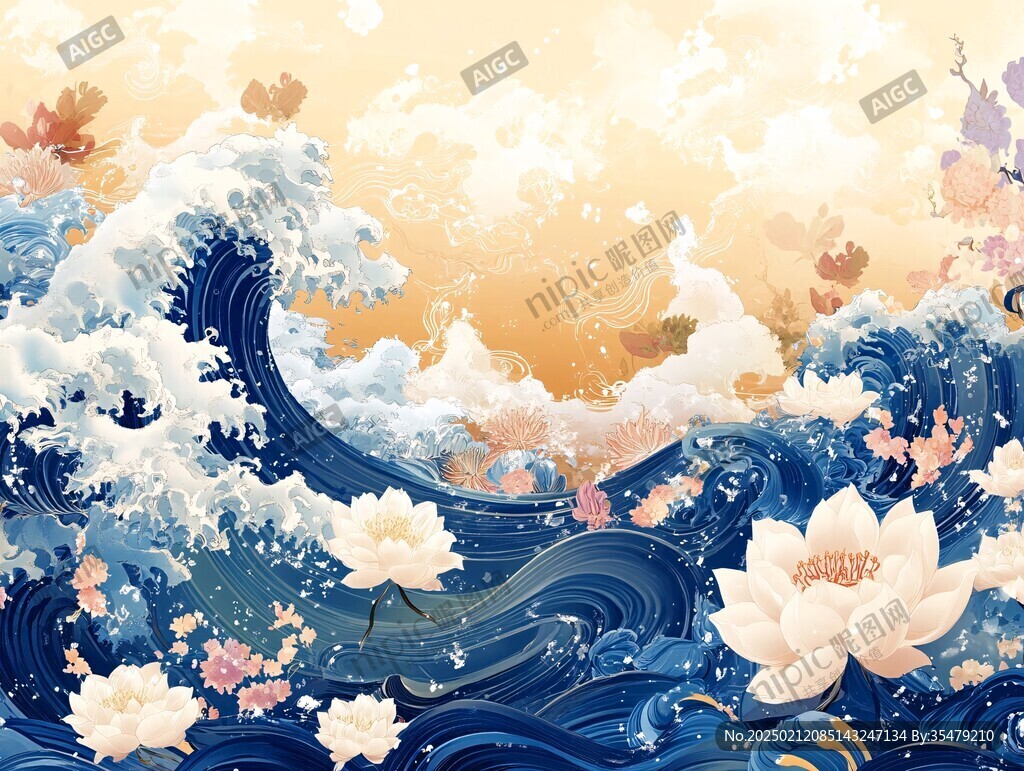 古风海浪包装插画