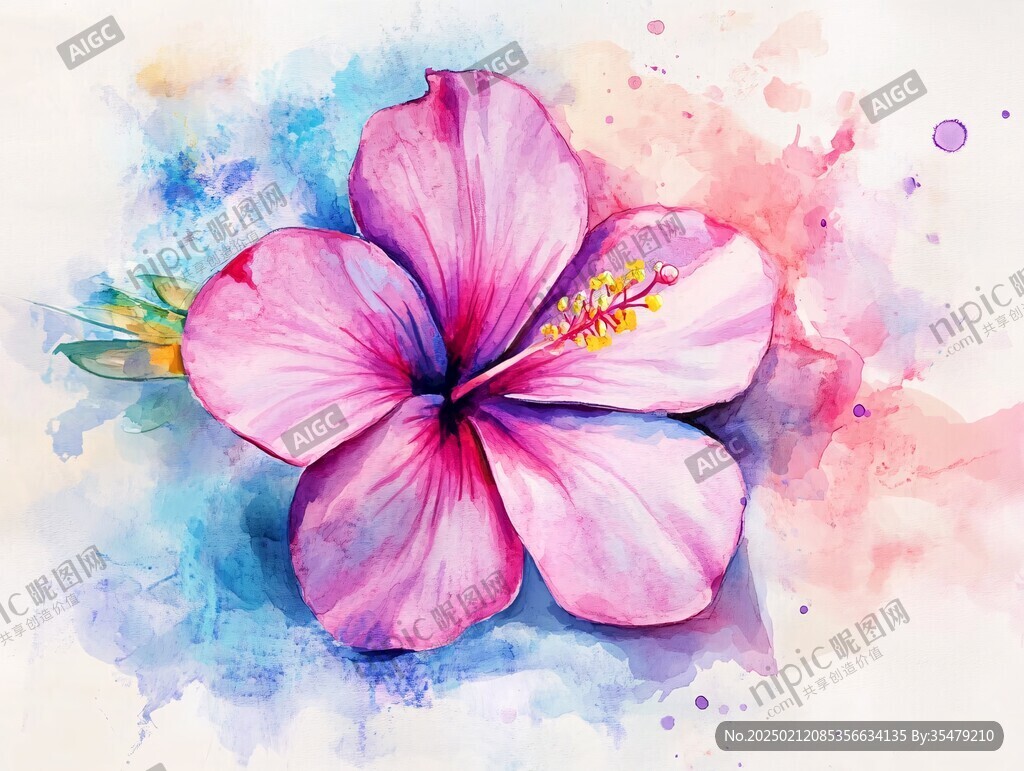 水彩扶桑花