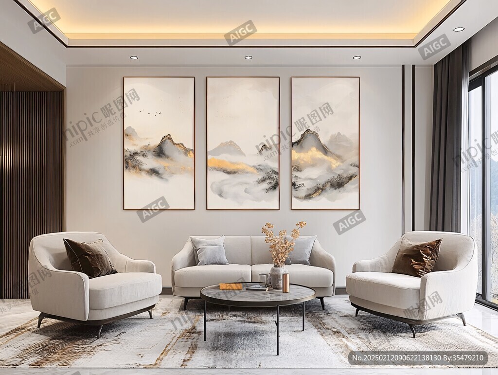现代客厅巨幅山水画