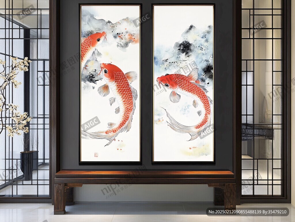 现代鲤鱼壁画