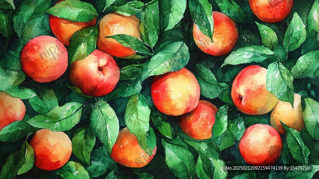 水蜜桃水彩画