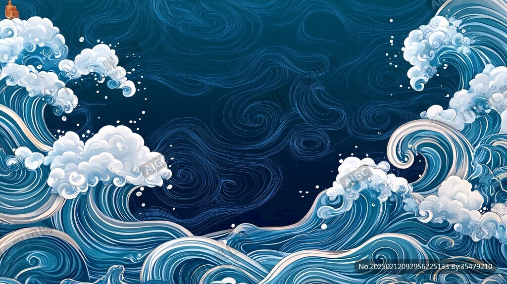 古风海浪包装插画