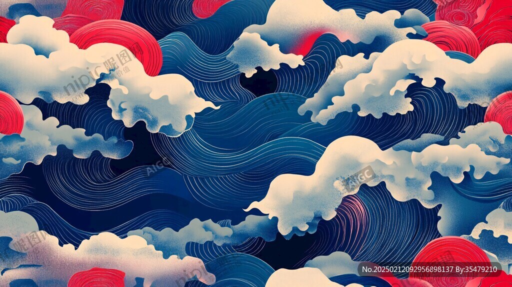 古风海浪包装插画