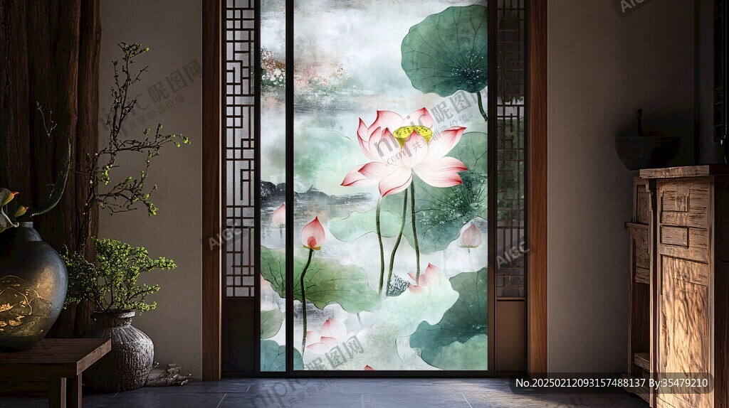 山水荷花室内装饰