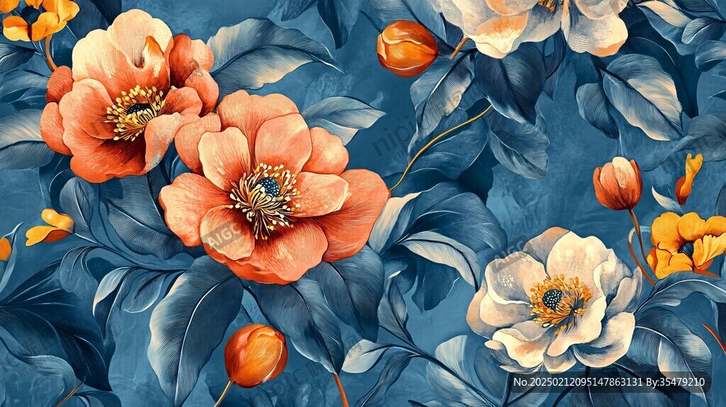 3d浮雕缤纷花卉