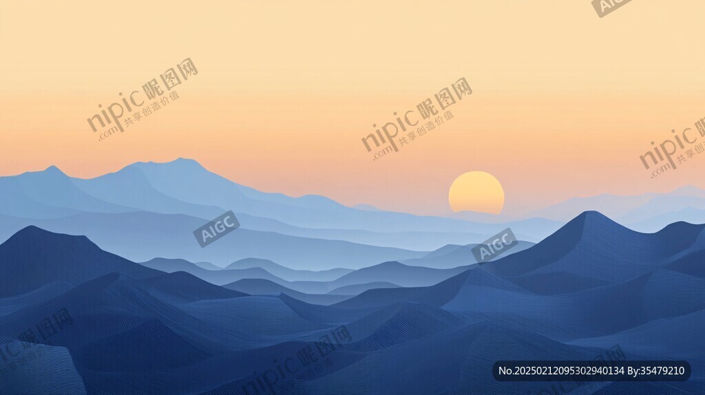 黄昏远山插画