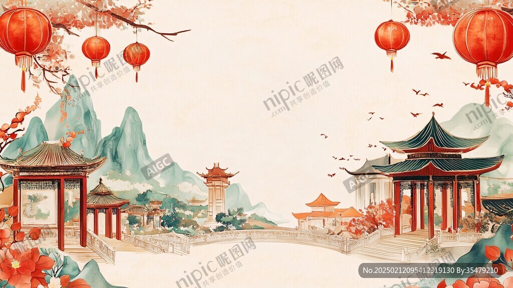古建插画背景