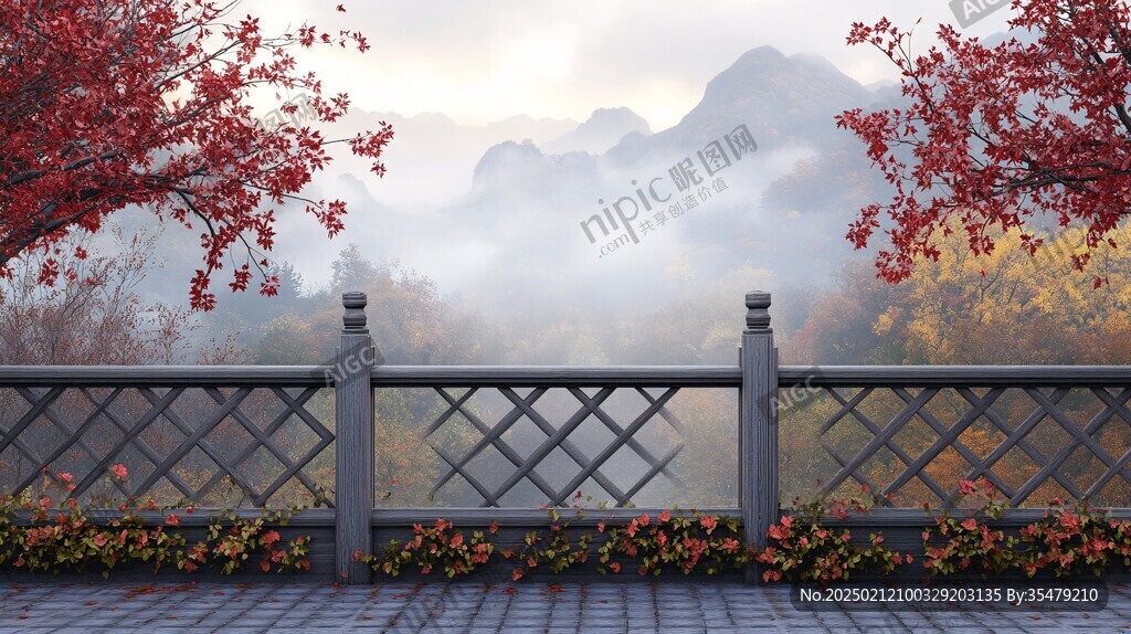 栏栅禅意山水