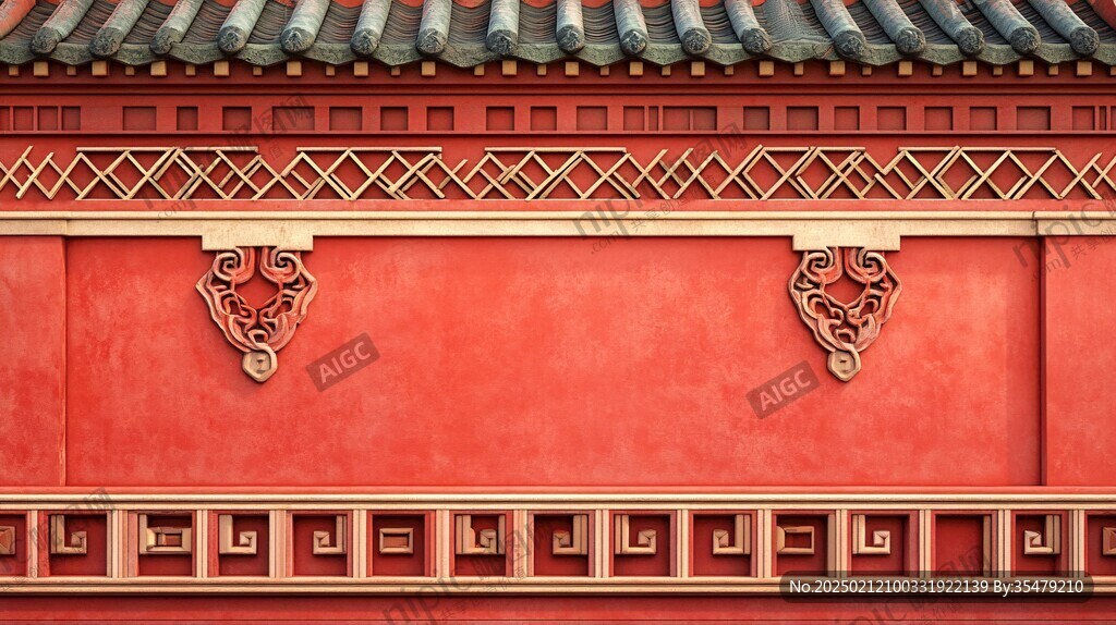 中式建筑墙面红色墙壁