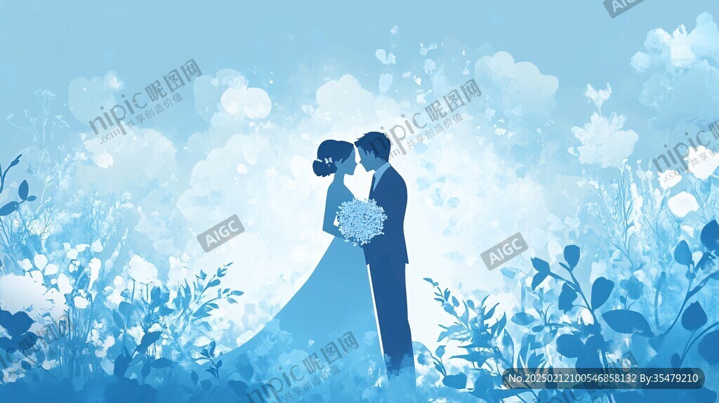 婚礼蓝色水彩