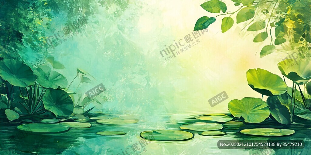 湖绿色森系立体背景