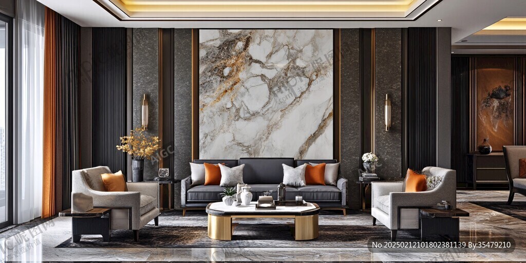 新中式轻奢客厅背景墙