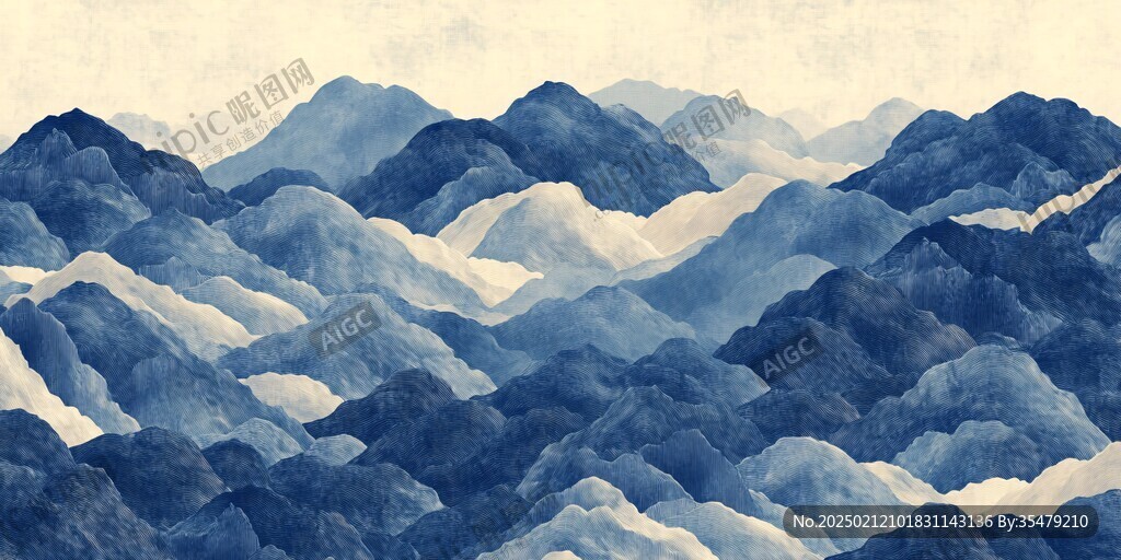 抽象新中式大幅水墨山