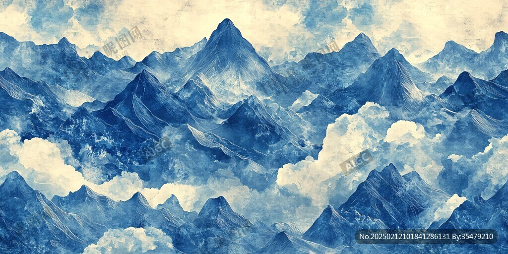 彩色水墨群山背景墙