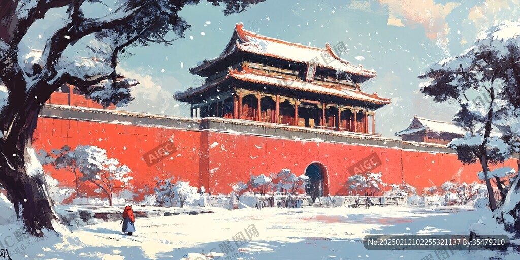 故宫冬天插画