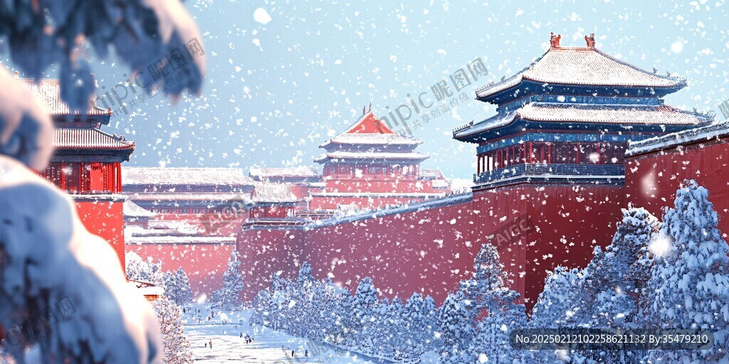 故宫冬天插画