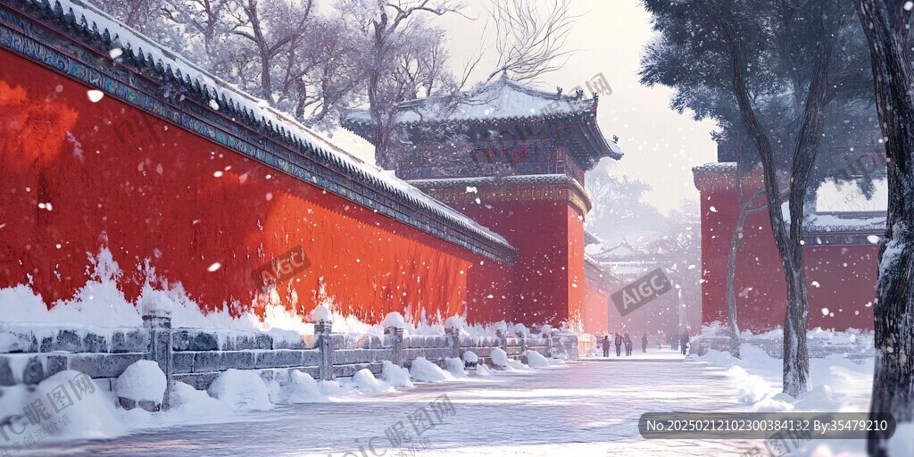 红墙飘雪