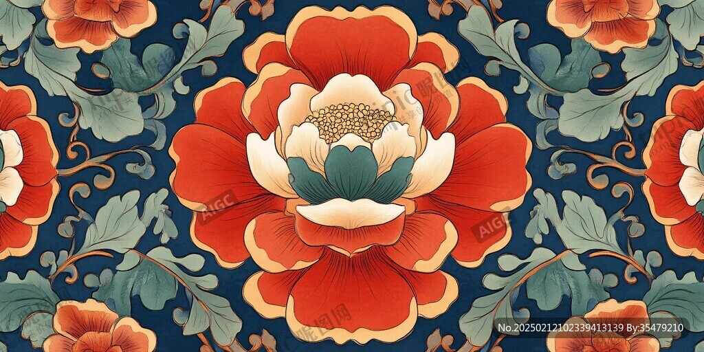 传统花型印花背景