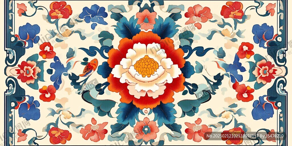 色块花古典图案组合