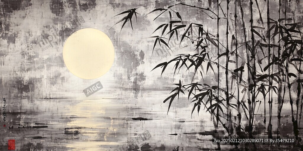 竹林圆月