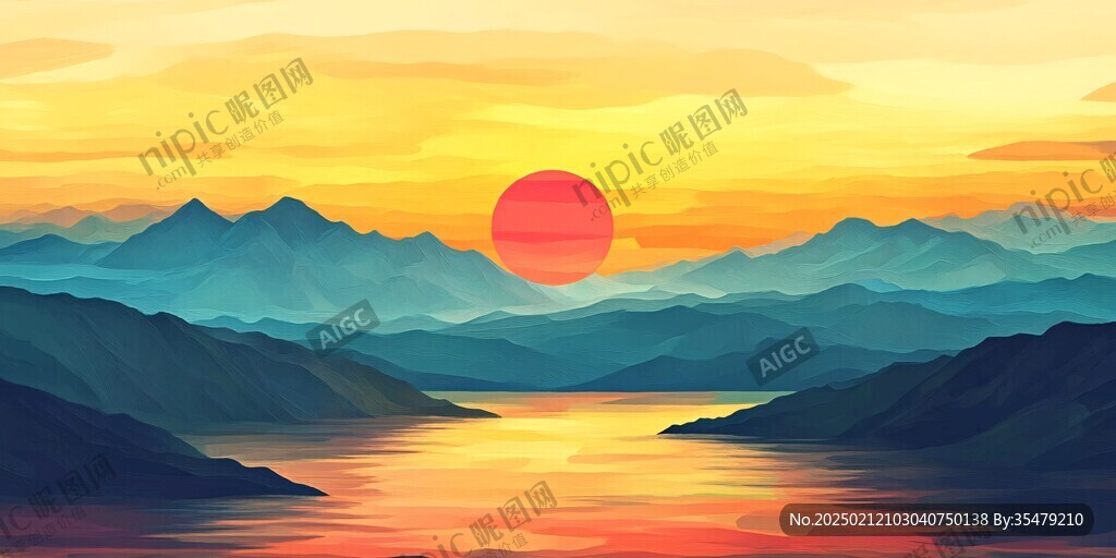 黄昏远山插画