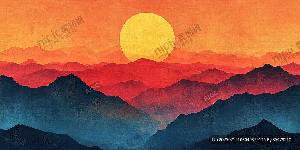 黄昏远山插画