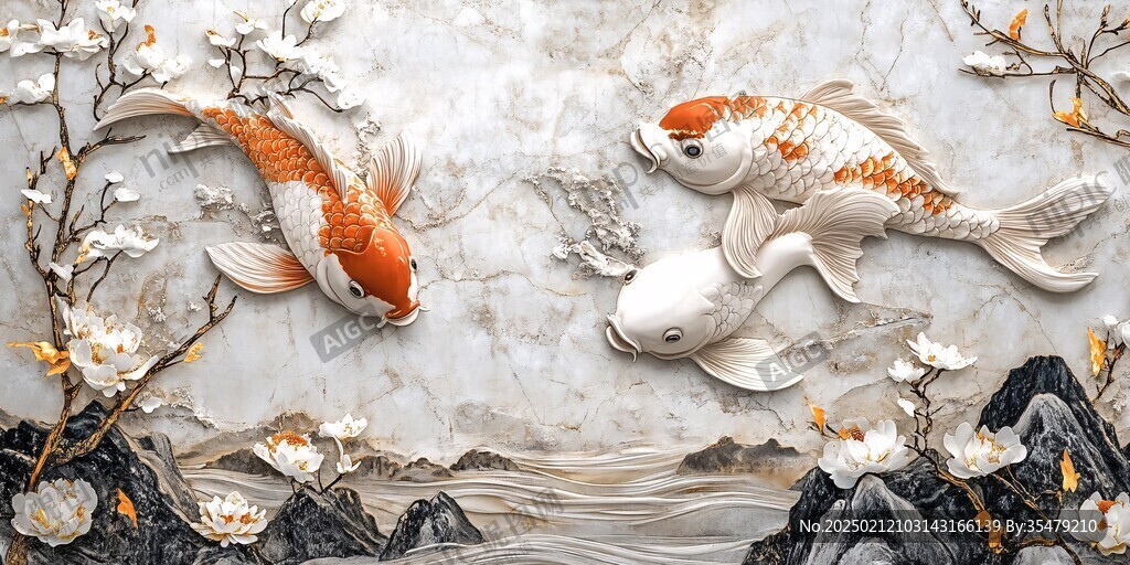 现代鲤鱼壁画