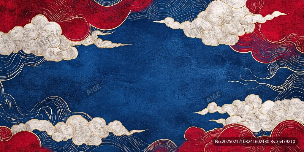 海浪仙鹤云纹中式背景
