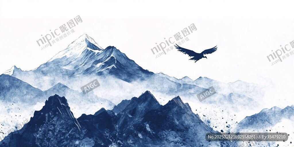 蓝黑色山水画