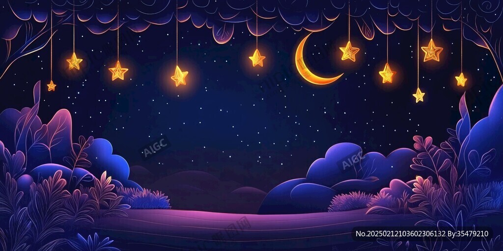 夜晚手绘插画背景