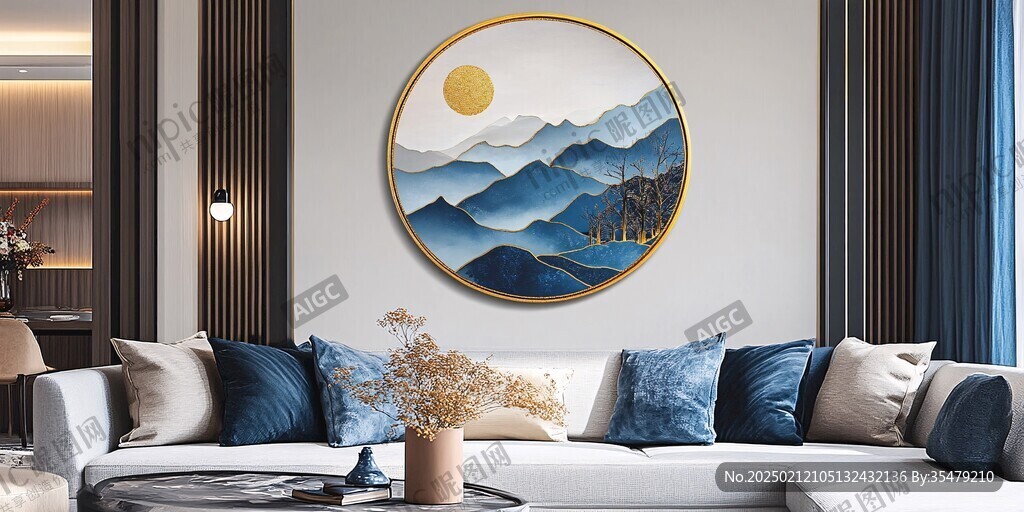 圆山水框画硬包背景