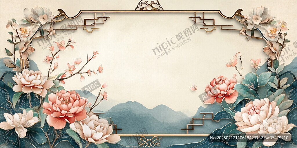 中式撞色留影背景