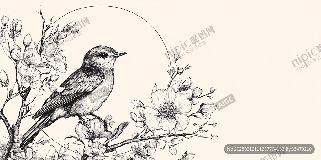 花鸟白描新中式