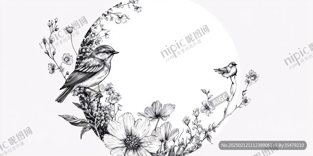 欧式手绘花鸟