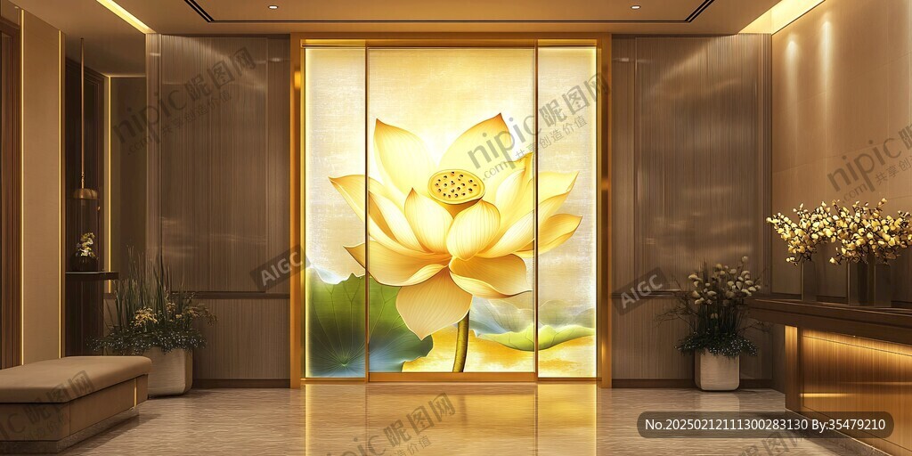 金线荷花客厅背景