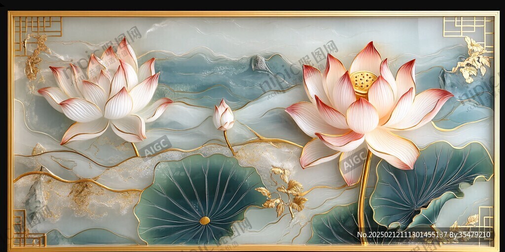 荷花壁画荷花浮雕背景