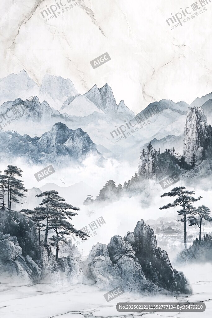 迎客松水墨山川