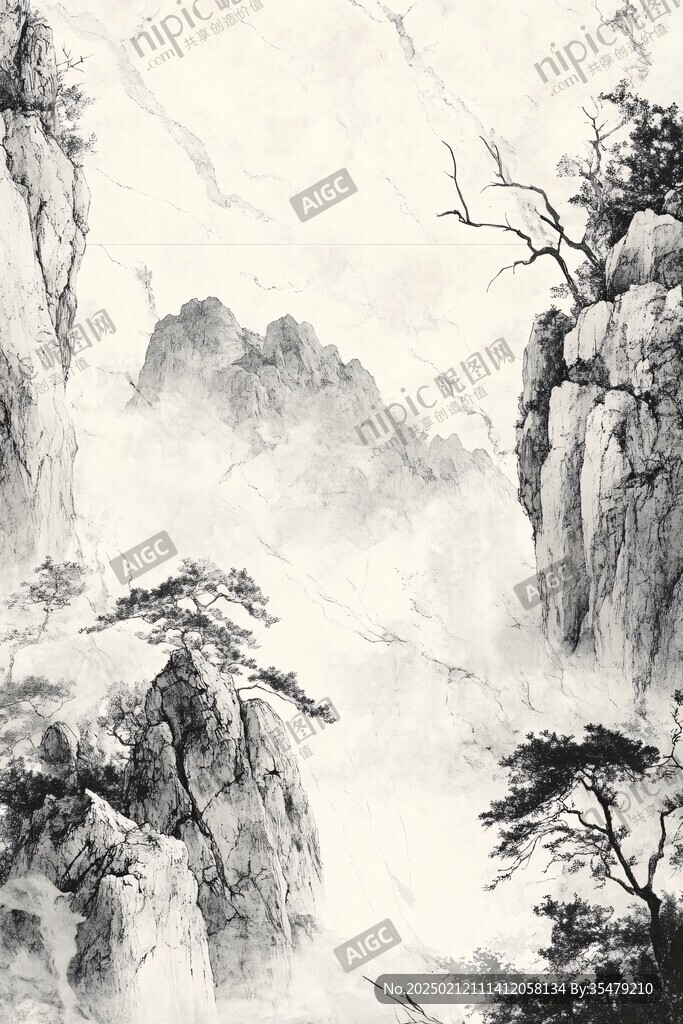 手绘古风工笔山