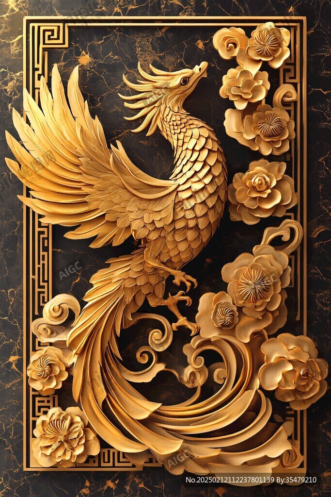 金属质感兰花金色仙鹤